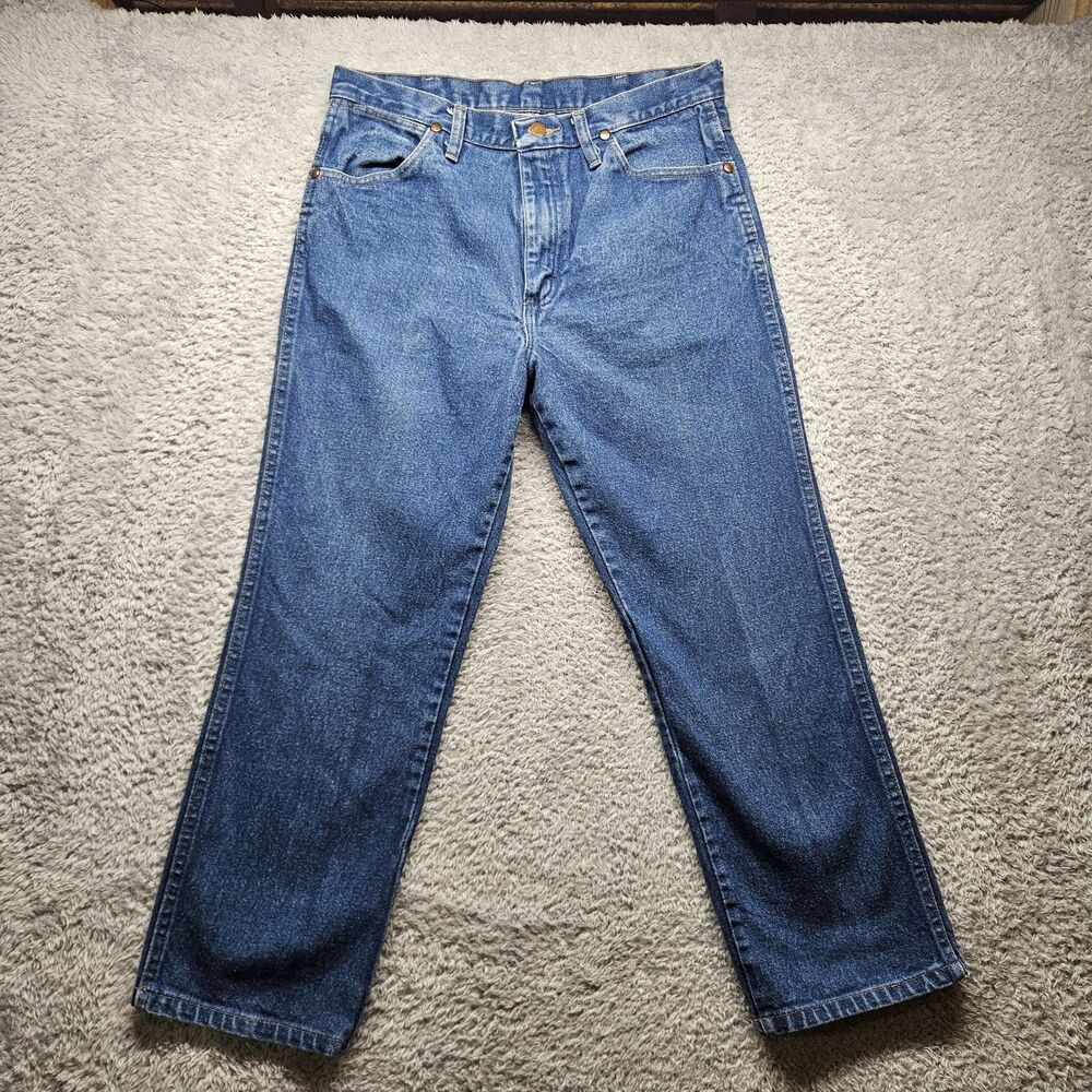 Wrangler Mens Blue Straight Leg Jeans Size 32x28 Western Cowboy Ranch